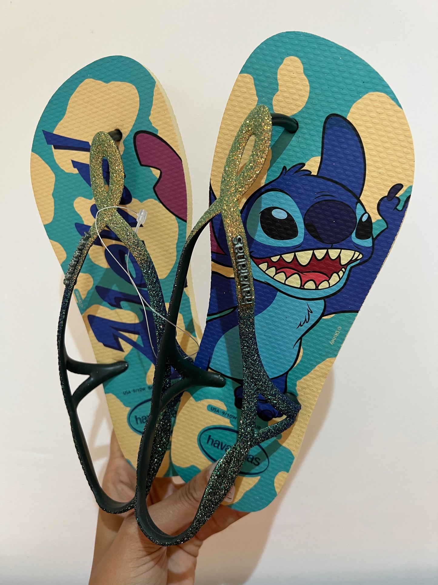 Havaianas Luna Stitch Aloha Glitter Verde + Bijou