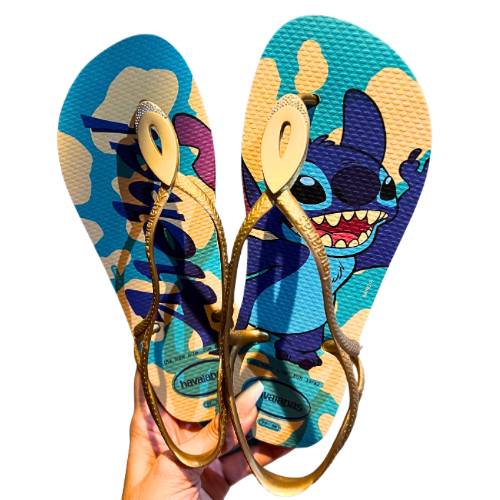 Havaianas Luna Stitch Aloha Gold + Bride Swarovski