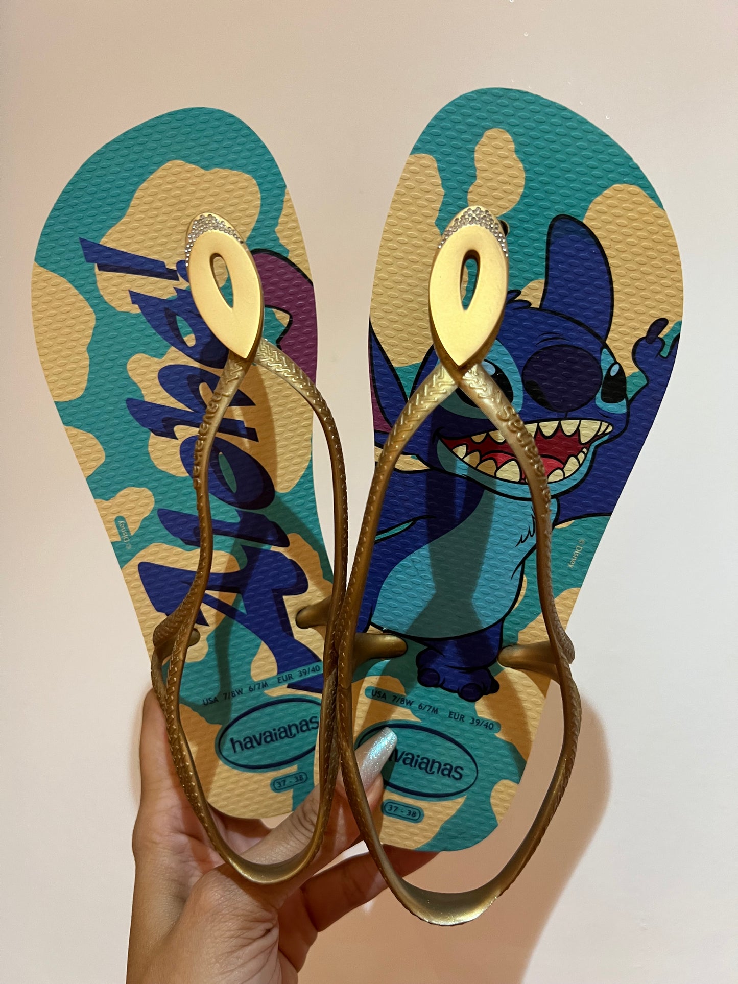 Havaianas Luna Stitch Aloha Gold + Bride Swarovski
