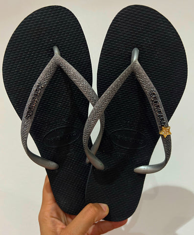 Havaianas Slim Glitter Grey Black + Bijou Etoile