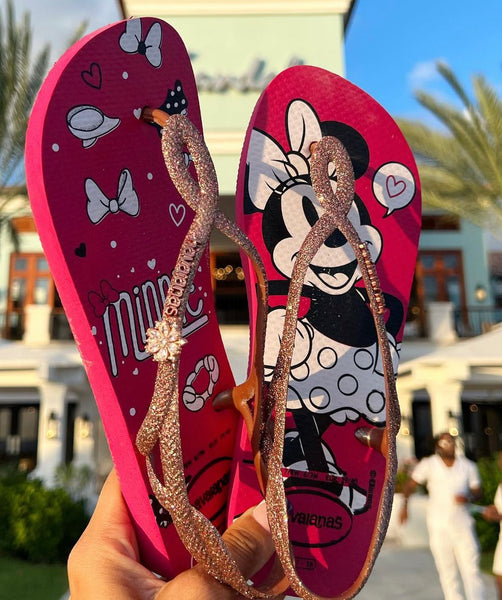 Havaianas Luna Glitter Minnie Rosa + bijou