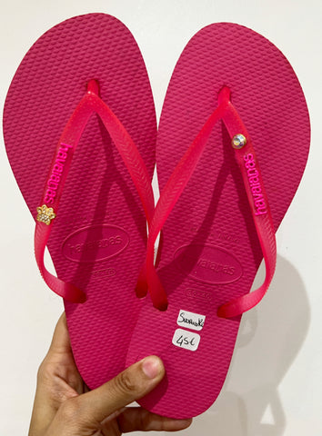 Havaianas Slim Logo Met Fluo Rosa + 1 Swarovski + 1 Bijou