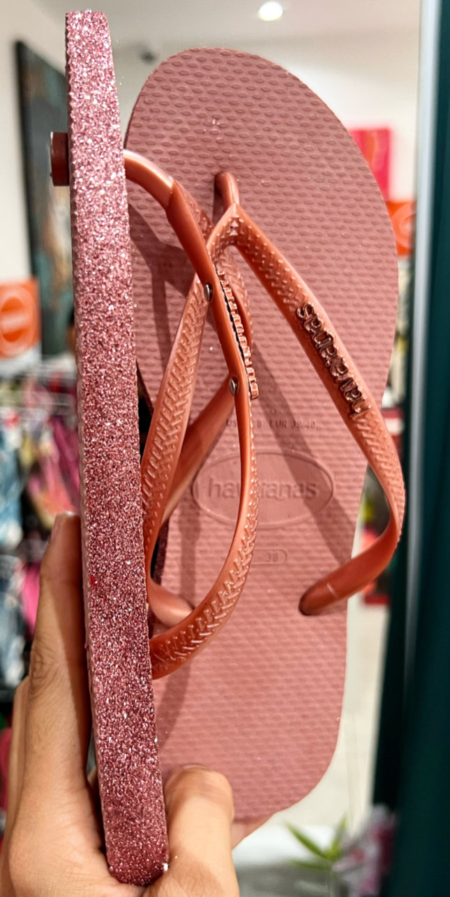 Havaianas Slim Logo Met Rosa Semelle Glitter