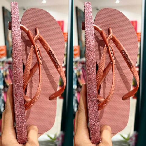 Havaianas Slim Logo Met Rosa Semelle Glitter