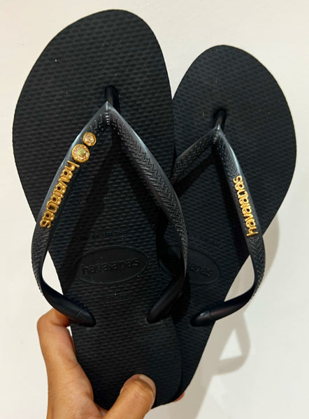 Havaianas Logo Met Gold Black + Dégradé Swarovski