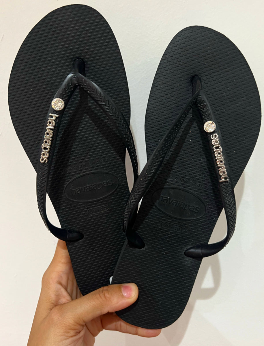 Havaianas Logo Met Grey Black + 2 Crystal Swarovski