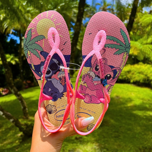 Havaianas Luna Stitch + Angel Rosa Glitter avec bijoux