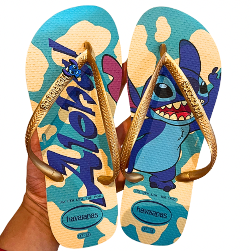 Havaianas Slim Stitch Aloha Blue Gold + Bijou