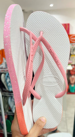 Havaianas Slim Branco Rosa Semelle Glitter