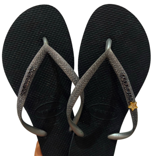 Havaianas Slim Glitter Grey Black + Bijou Etoile