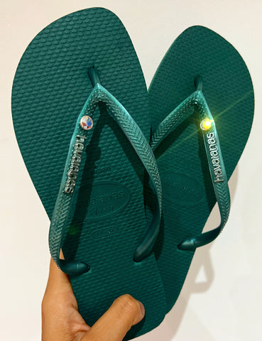 Havaianas Slim Emeraude + 2 Crystal Swarovski Irisés